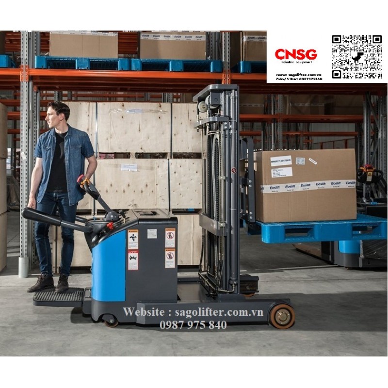 Xe nâng điện đứng lái 1600kg 5400mm có bệ đứng Eoslift